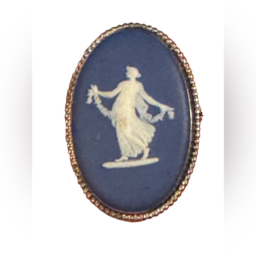 Wedgwood England Brooch 925 Sterling Silver Jasper Cameo Blue  Vintage